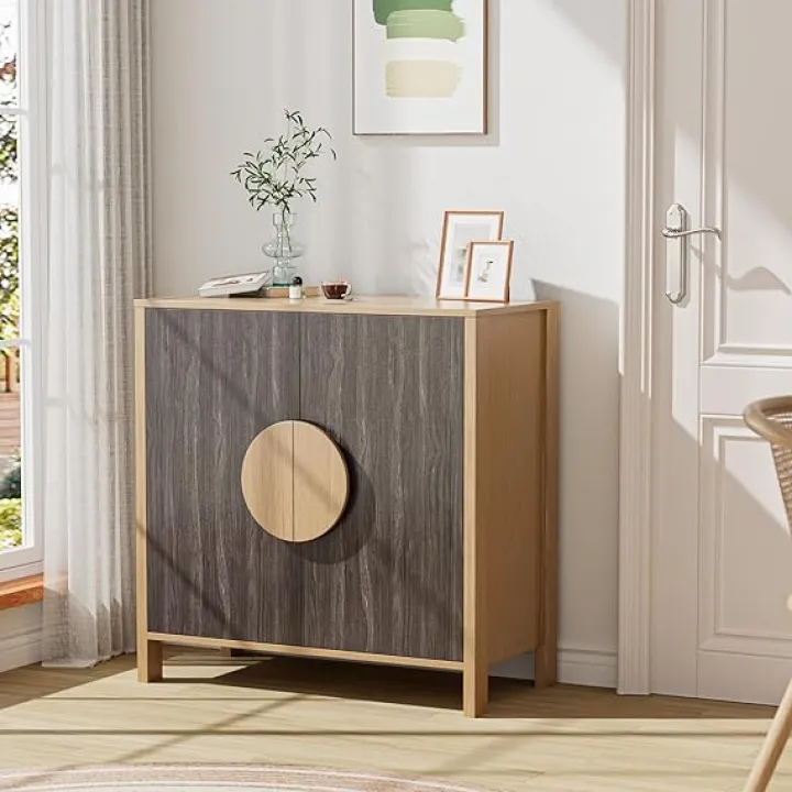 Sideboard Buffet Cabinet with Storage, 32" Wooden Accent Sideboart with Adjustable Shelf, Mid Century Modern TV Console for Living Room/Kitchen/Bedroom, Wulnut