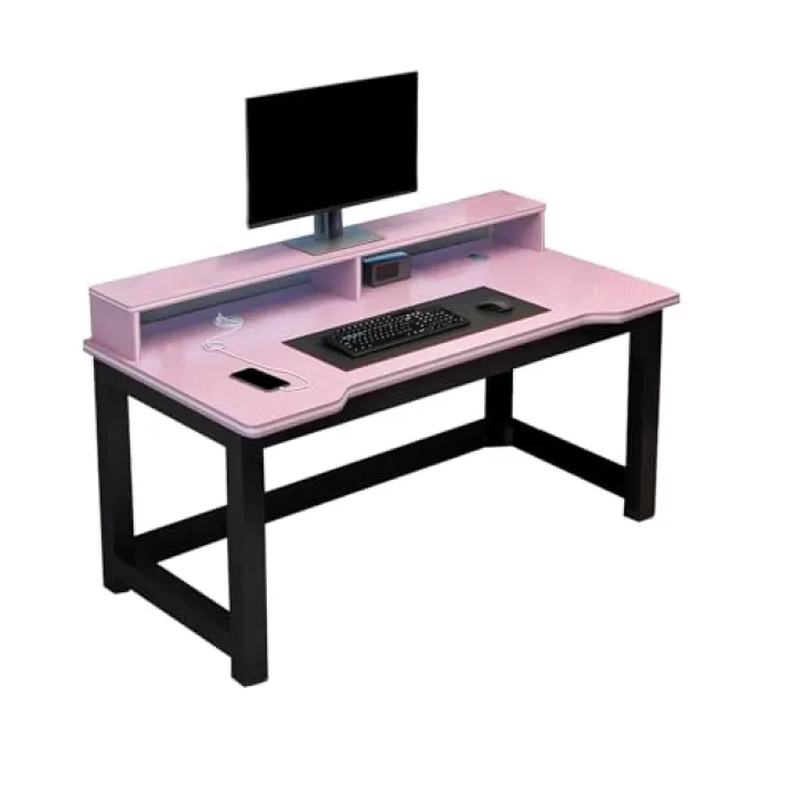 Generico Scrivania da Ufficio in Fibra di Carbonio con Presa USB, Tavolo per Computer Moderno, Struttura in Metallo Robusto, Perfetta per casa e Ufficio, Nera, 43,3" x23,6 x29,5