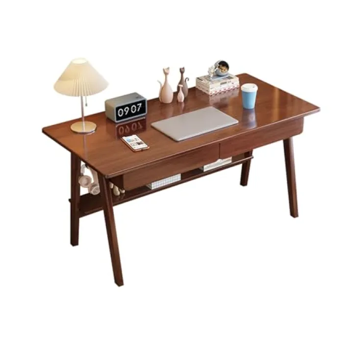 Scrivania da Ufficio Marrone - Scrivania per Computer da 55,1" con 2 cassetti, Doppi Ganci Laterali e ripiano Inferiore - Scrivania Piccola Ideale per L'Ufficio Domestico e la Camera da Lett