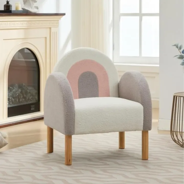 Modern Accent Chairs,Comfy Teddy Fabric Armchair for Bedroom,Living Room Upholstered Sofa Chair, Rainbow Design Reading Chair for Small Spaces