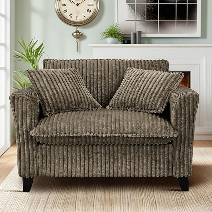Oversized Living Room Accent Chair, Plush Corduroy Upholstered Armchair Wider Seat Cloud Cushion Leisure Armchair Pure Color Chair W/2 Pillows and Removable Cover for Home Apartment,Bedroom,Office