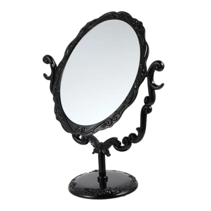 OATIPHO Specchio Retrò Da Trucco Vintage Rotante Da Tavolo, Specchio Cosmetico Desktop Nero Base Stabile, Per Uso Quotidiano e Regalo a Donne
