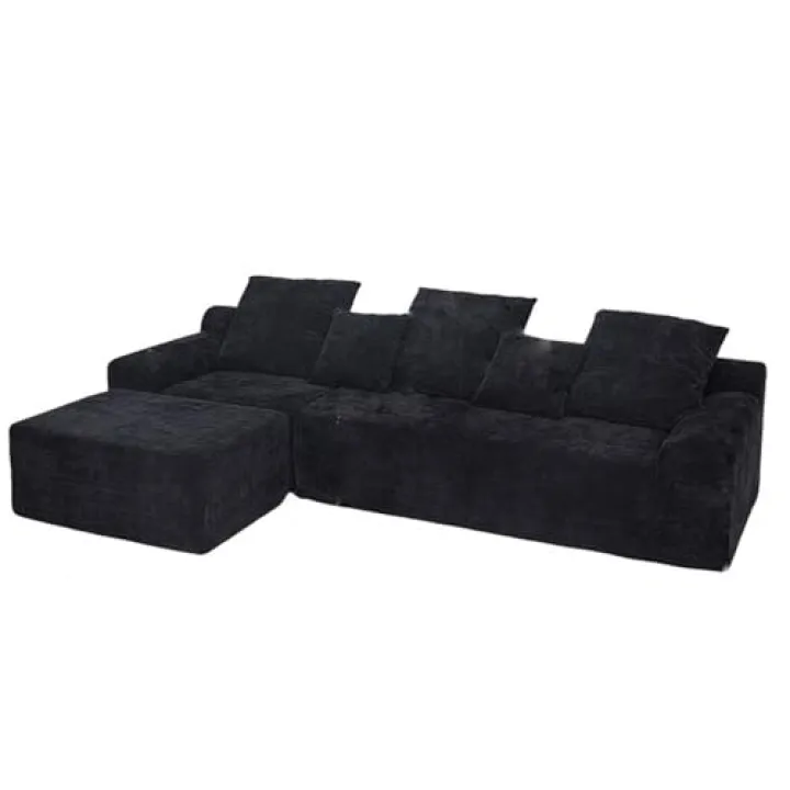 111.2 Inch Modern L Shaped Sectional Sofa Modular Velvet Sofa with Adjustable Configuration Soft Black Blended Fabric 4 Seater Medium Soft Comfort Sofa Polyester Furniture for Living Room Bedroom