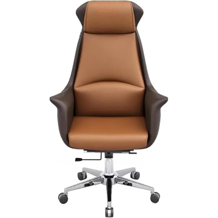 Cowhide Executive Desk Chair with Ergonomic Lift and Rotate Heavy Duty 330Lbs Office Chair Comfortable Breathable Computer Desk Chair for Home Office Executive Suite and Managerial Workspace(Brown)