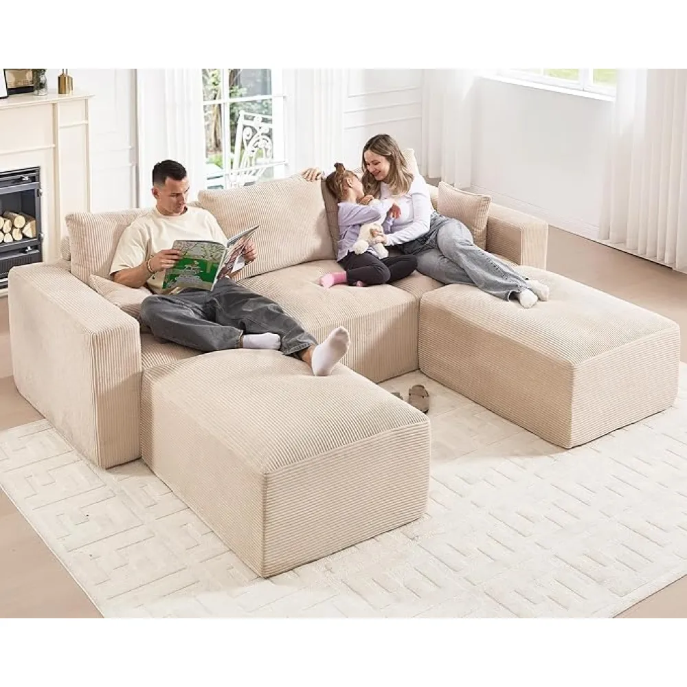 Modular Sectional Couch,113" U Shaped Cloud Sectional Couch,Compression Sofa for Living Room Bedroom, No Assembly Required (Oat Corduroy, 113" U Shape)