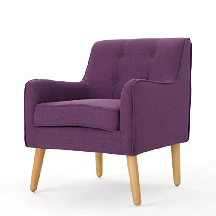 Mid Century Accent Chair with Sturdy Wood Legs and High Back, Living Room Chairs with Padded Seat, Arm Chair for Bedroom, Apartment and Waiting Room, Purple
