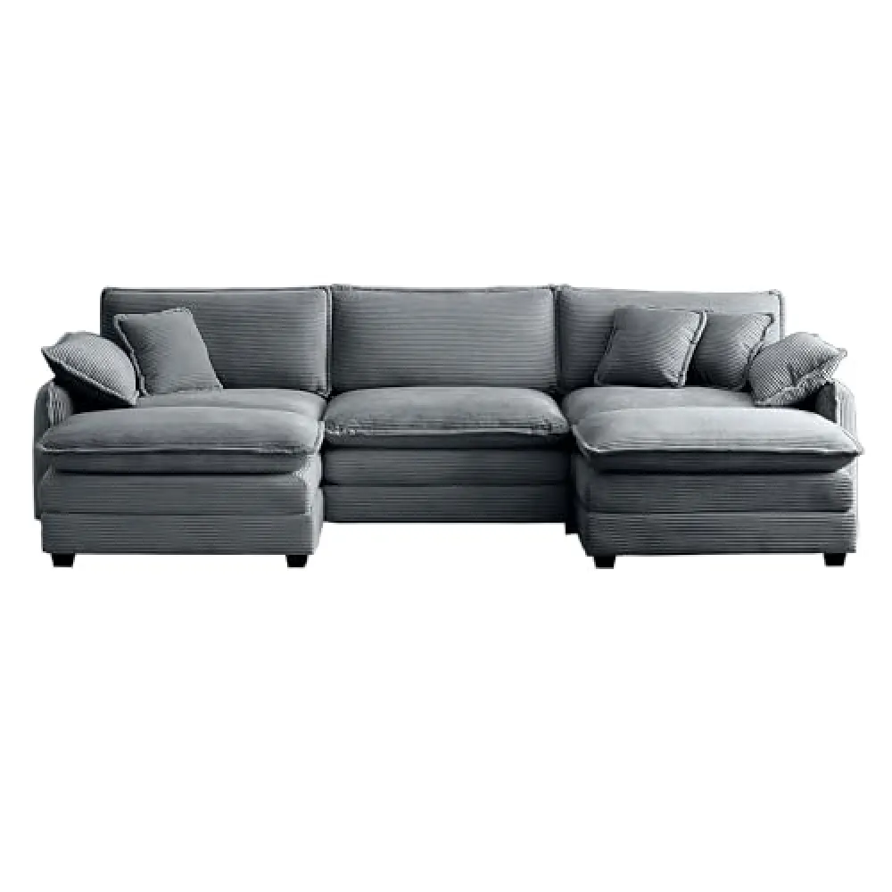 Kinsive Transform Your Living Space with Oversized Modular Cushioned Sofa, 3-Seater with Convertible Ottoman, Stylish Retro Design, Grey Fabric