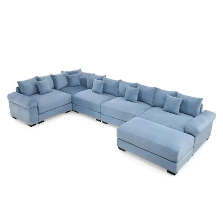 GoDoco Oversized L-Shaped Sectional Sofa with Chaise and Ottoman, Deep Seat Corduroy Couch with Wide Armrests, Soft Modular Lounge Furniture for Living Room, Family or Study (5-Seat)