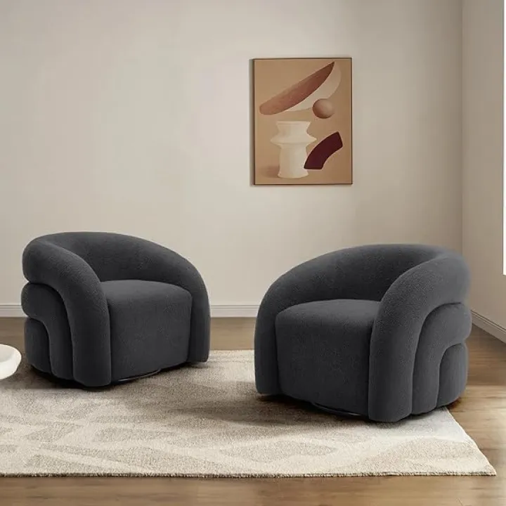 Swivel Barrel Chairs Set of 2, Boucle Accent Chair, Modern Round Armchairs for Living Room, 360° Small Single Sofa Club Chairs for Bedroom (Light Brown)