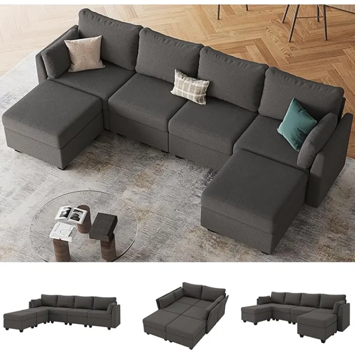 114.17" Modular Sectional Sofa, 6 Seat Modular Couch with Storage, Memory Foam, Convertible Sectional Couches for Living Room, U Shaped Comfy Modular Sofa with Chaise, Dark Grey