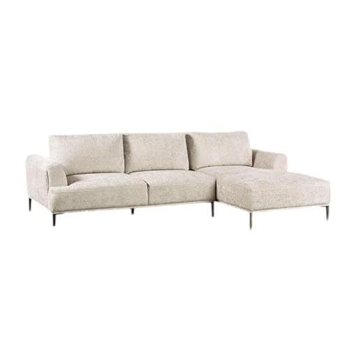 Benjara Batty L Shaped Sectional Chaise Sofa, Light Brown, Adjustable, Metal, Solid Wood and Chenille