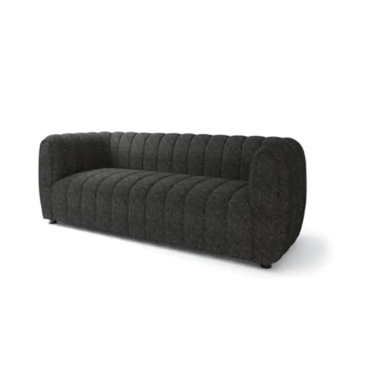 Benjara Hery Sofa, 83 Inch, Black, Vertical Channel Tufted Details, Solid Wood and Boucle