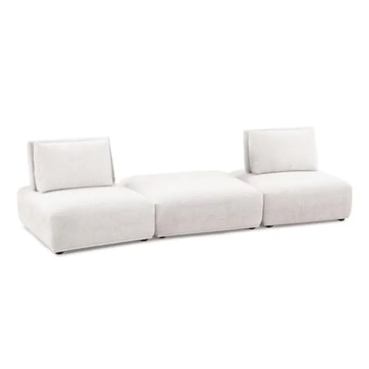Benjara Stavan Modular 2 Seat Sofa, Ottoman, White, Adjustable Backs, Solid Wood, Boucle, Foam and Feather Blend