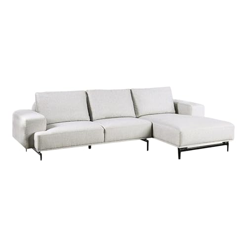 Benjara Aera Sectional Sofa w Right Chaise, Light Gray, Black, 119 Inch, Metal, Solid Wood, Wool and Foam