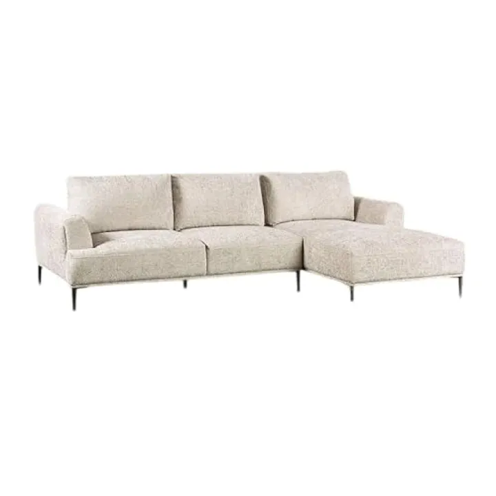 Benjara Batty L Sectional Chaise Sofa, Brown 113 Inch, Adjustable, Metal, Solid Wood, Others and Chenille