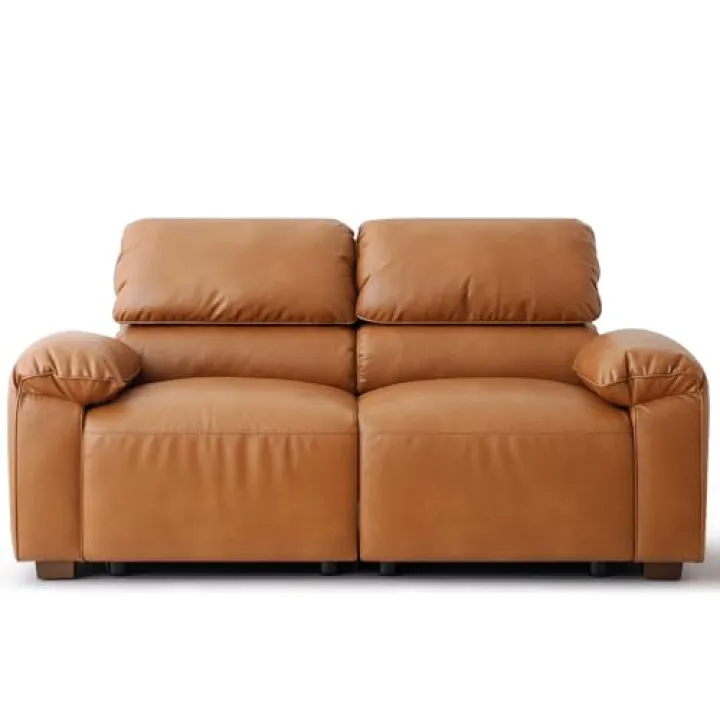 68Inches 2-Seater PU Faux Leather Sofa Comfy Sofas Couch with Extra Deep Seats, Wide Arm and Wood Legs Modular Modern Mid-Century Loveseat for Living Room, Office, Apartment,Easy to Assemble, Brown