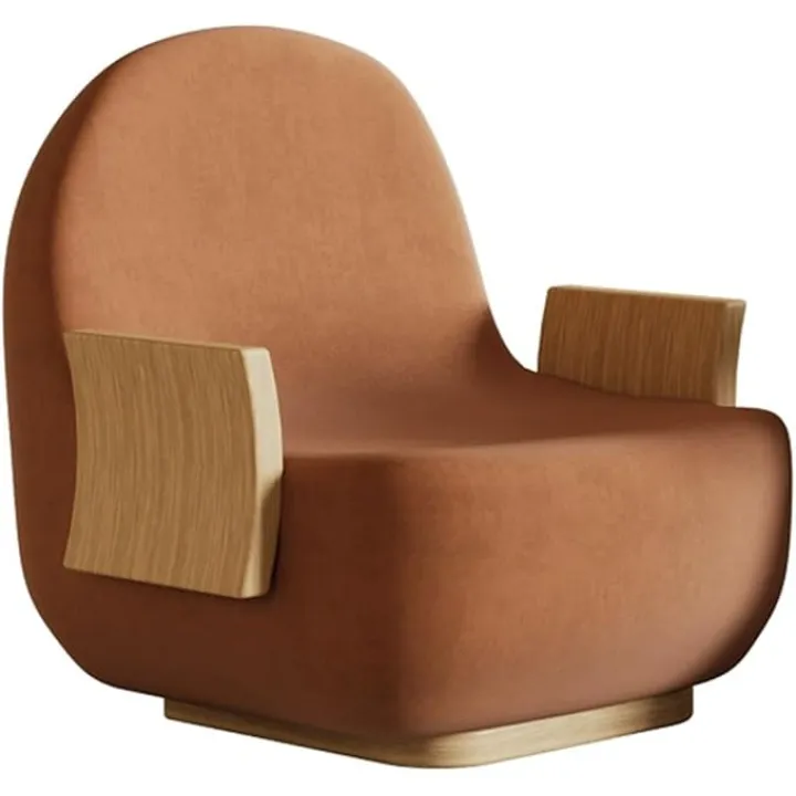 Fabric Accent Chair, Upholstered Armchair with Solid Wood Legs, Modern Living Room Accent Sofa, for Bedroom Reception Lounge hBrown