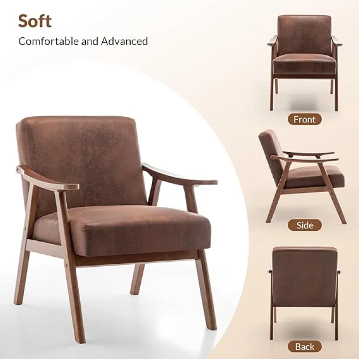 Rovibek Upholstered Accent Chair with Arms - Mid Century Modern Accent Chairs with Wood Frame, Upholstered Arm Chairs with 5.9in Thick Foam, Brown Occasional Chair, Set of 2