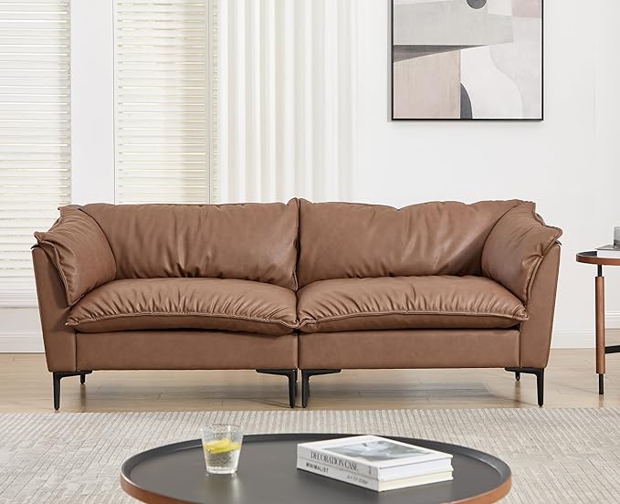 EALSON 80" Leather Loveseat Sofa for Living Room Mid Century Modern 2 Seater Couch Comfy Cloud Sectional Sofa with Removable Cover and Metal Legs for Apartment/Small Spaces, Brown PU
