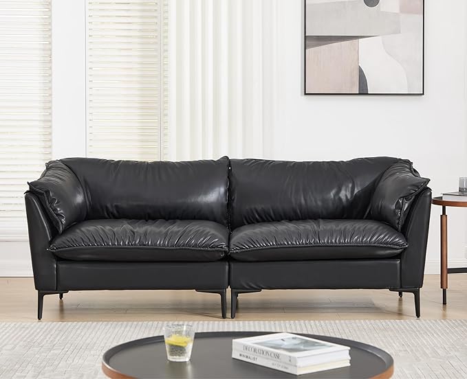 EALSON 80" Leather Loveseat Sofa for Living Room Mid Century Modern 2 Seater Couch Comfy Cloud Sectional Sofa with Removable Cover and Metal Legs for Apartment/Small Spaces, Black PU