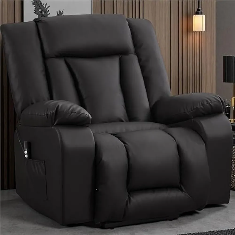 Oversize Dual Motor Power Lift Recliner Chair for Adults Waffle Leather Electric Sofa with Heating Massage Adjustable Backrest Wide Seat Lay Flat Lounge with Side Pockets Comfortable Reclining Chair