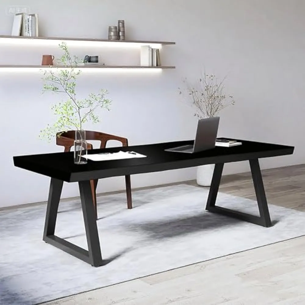 OOIKVCC Industrial Computer Desk,Solid Wood Home Office Desk,Modern Writing Desk Easy to Assemble for Home Office Gaming and Study Black 47.2×23.6×29.5in