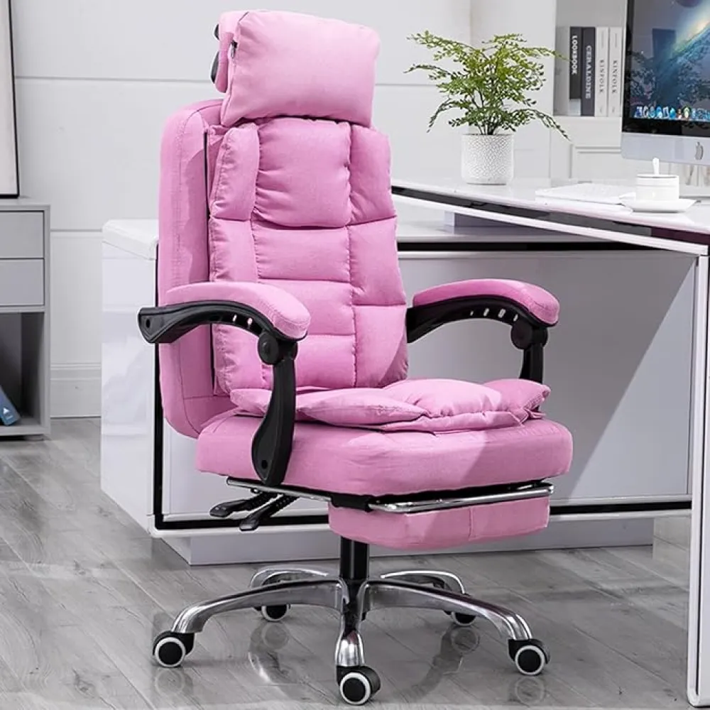 Desk Chair with Footres Computer Chair Home Fabric Leisure Washable Office Chair Swivel Lift Chairs Recliner to Pursue Happiness