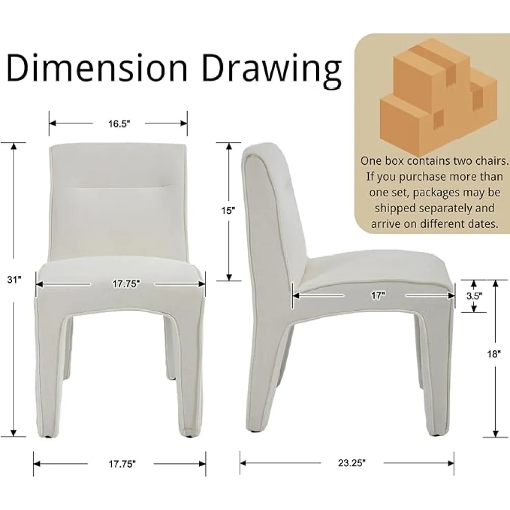 Modern Upholstered Dining Chairs Set of 4, White Chenille Armless Vanity Chairs, Accent Wooden Kitchen & Dining Room Chair Side Chair for Dining Room Kitchen Living Room Make Up