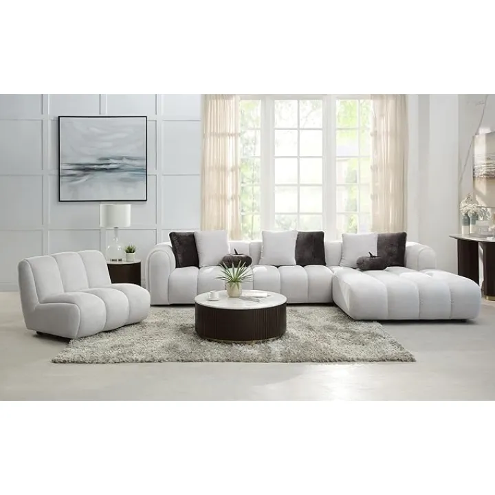 Penau Ivory White Linen 2 Pieces Sectional Sofa with Chaise and Armless Chair, 4 Seat Living Room Set, Sectional Sofa Dimensions 145 x 79 x 28 Inches, Armless Chair Dimensions 41 x 37 x 29 Inches