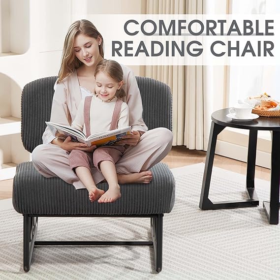 HOMEFUN Armless Accent Chair with Padded Back Modern Comfy Reading Chair for Bedroom, Living Room Office Beige