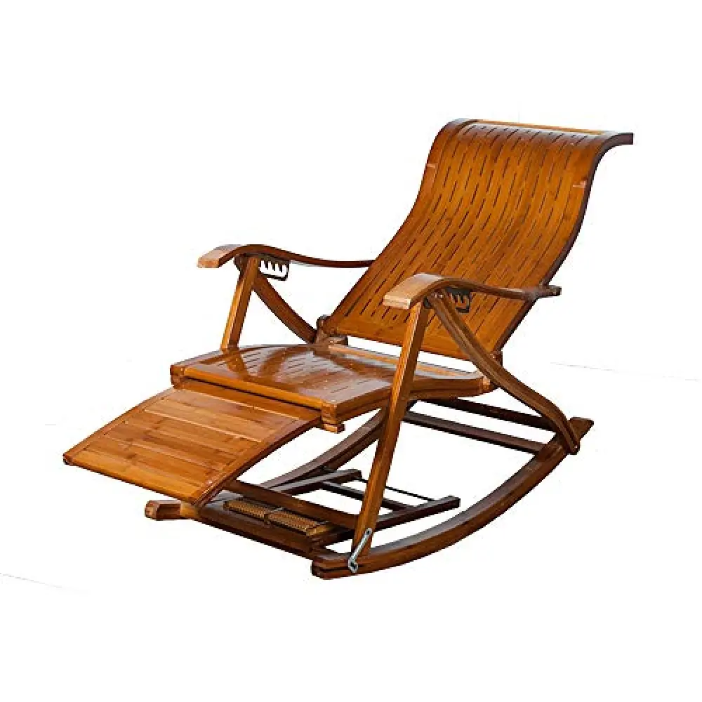 HFERTSCN Sedia a gravità zero, poltrona pieghevole, schienale curvo in legno massiccio a 5 angolo reclinabile per il tempo libero con poggiapiedi (B) FANDIAO