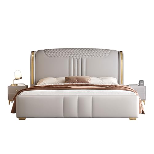 LSIGHTUS Light Luxury Grey Upholstered Platform Bed, Queen Size Platform Bed Ergonomic Upholstered Headboard, Noise-Free