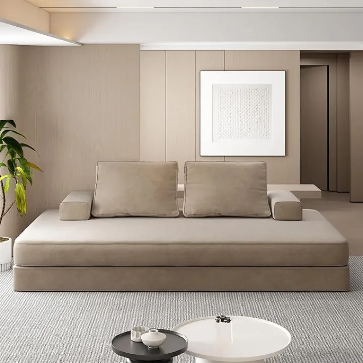 86.6" King Size Convertible Folding Sofa Bed,Modular Floor Sofa with 2 Pillows,3-Seater Fold Out Couch Bed,Chenille Futon Lazy Couch Corduroy Sleeper for Living Room Bedroom Apartment(Camel)