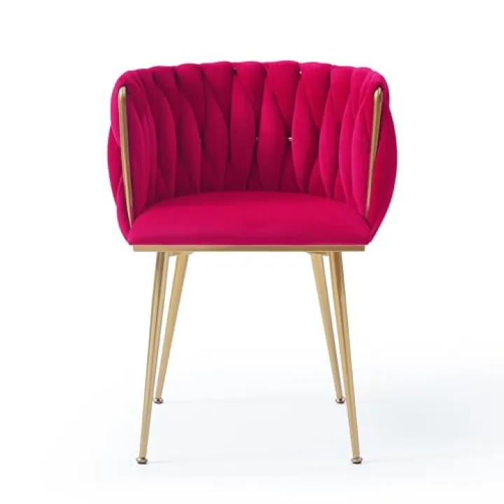 Modern Velvet Dining Chairs Set of 2, Upholstered Woven Dining Chair with Golden Metal Legs, Upholstered Dining Chairs for Dining Room, Kitchen, Vanity, Living Room,Comfortable