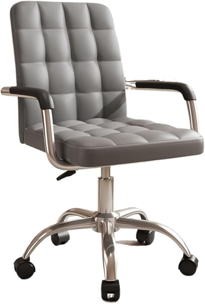 Desk Chair PU Leather Soft Cozy Desk Chair with Wheels and Armrest, Mid Back Swivel Adjustable Home Office Desk Chair for Living Bedroom Office Office Chair(Black) (Gris One Size)