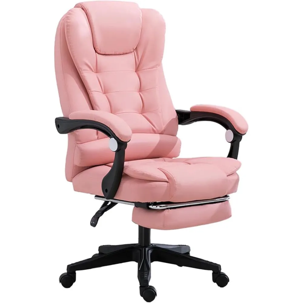 360° Swivel Home Office Chair with Tiltable Back & Footrest Comfortable Leather Desk Chair for Study Living Room & Bedroom - Adjustable Height 114-122CM Black (Height 114122CM)