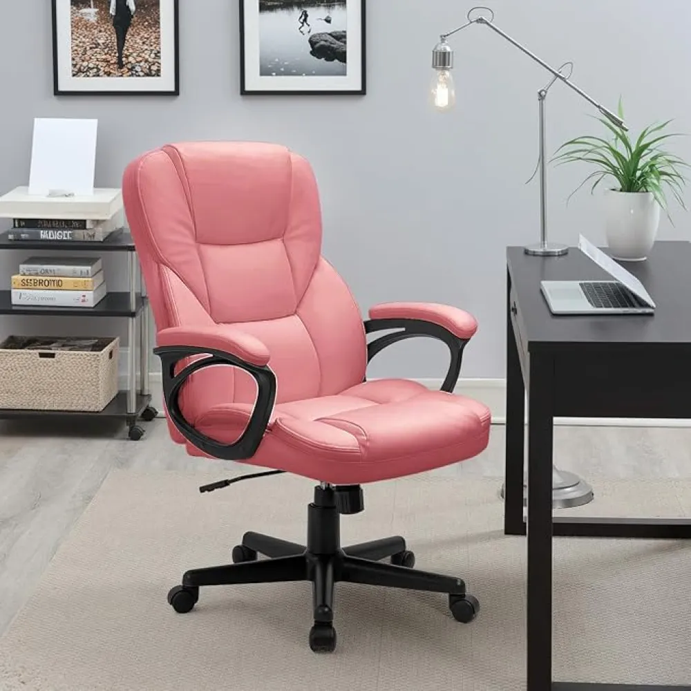 Furmax Office Executive Chair High Back Adjustable Managerial Home Desk Chair,Swivel Computer PU Leather Chair with Lumbar Support (Pink)