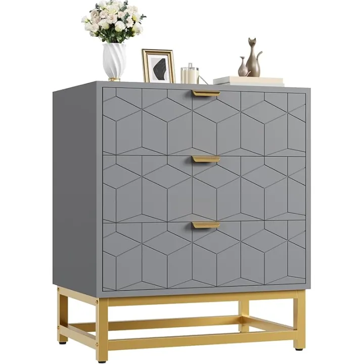 IDEALHOUSE Dresser for Bedroom, 4 Drawer Dresser with Metal Legs, Wood Dressers Chest Organizer with Wide Storage, Modern Chest of Drawers for Bedroom, Living Room, Hallway, Grey