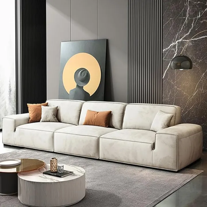 Extra Wide Modern Loveseat Sofa for 2/3/4/5 Adults, Technological Fabric/Frosted Cloth Couch with Solid Wood Frame - Ideal for Bedroom, Office or Apartment B-2.4M