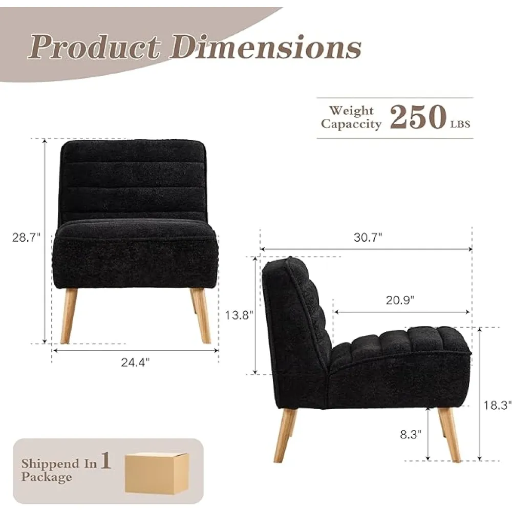 Mlmh & Kngwa 24.4" W Modern Accent Chair Set of 2 Armless Accent Chairs Upholstered Chenille Reading Sofa for Living Room Bedroom, Black