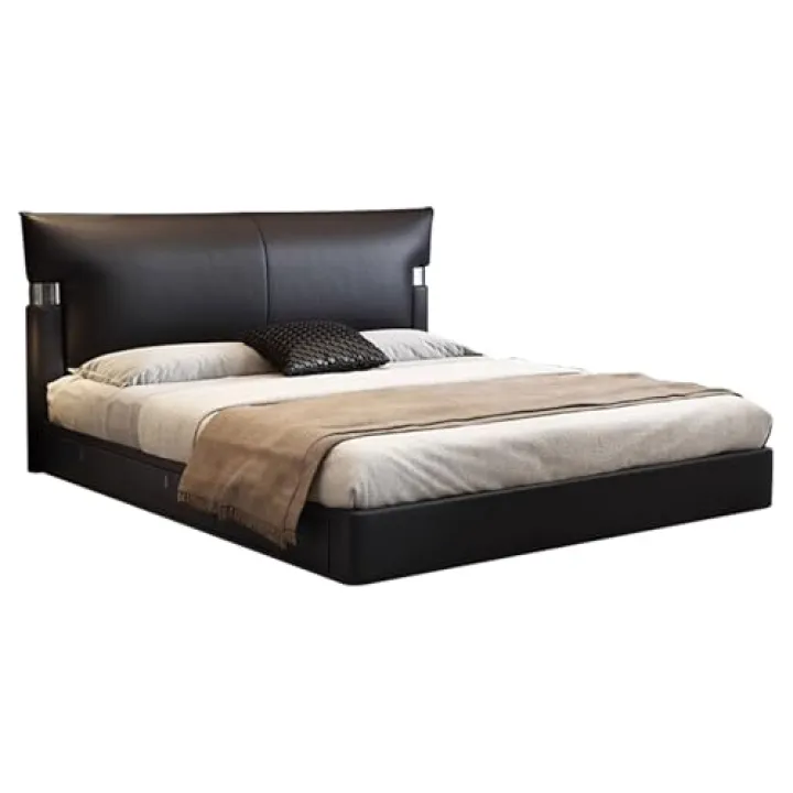 LSIGHTUS Modern Simplicity Black Queen Bed Frame, Upholstered Platform Bed Wooden Slats Support with Headboard Noise-Free