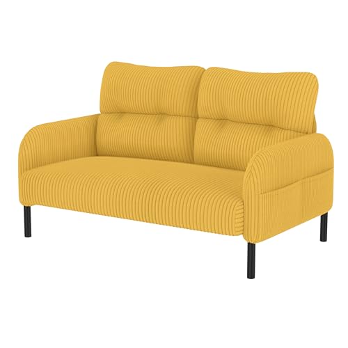 47.2" Small Loveseat Sofa Tufted, Plush Corduroy Upholstery Mini Couch for Living Room, Bedroom Office, Comfy 29.53“ Extra Deep Seat with Spring Cushion, Solid Wood Love Seat, Easy Assembly (Yellow)
