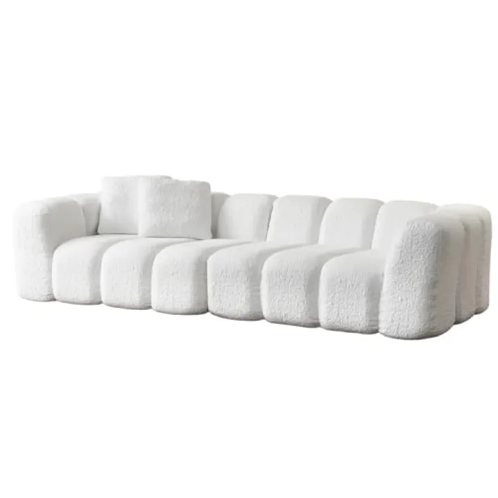 102.3in Clouds Fabric Sofa Couch, Boneless Couch Modular Sectional Sofa, 3D Stretch Cotton, Extra Large deep seat Modular, for Living Room, Office, Apartment, no Assembly Required (White)