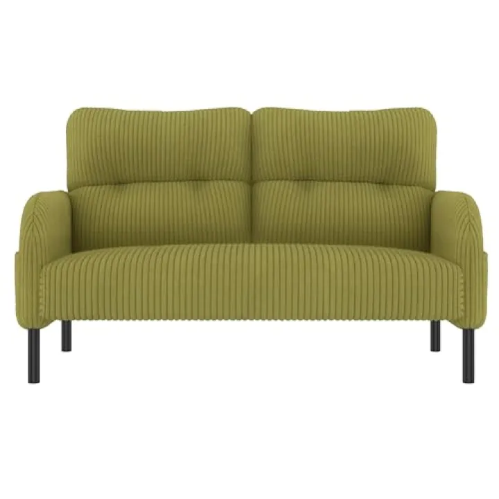 47" Loveseat Sofa, Small Couches for Small Spaces, Comfy Corduroy, Solid Wood Frame, Modern Deep Seat, 2 Seater Couch with Side Pockets for Bedroom, Living Room, Apartment, Office (Olive Green)