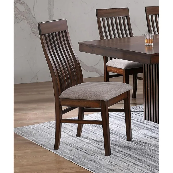 Penau Mango Oak Wood Dining Side Chair Set of 2, Foam Padded Light Brown Upholstery, 39.75 x 19.5 x 23.25 Inchs