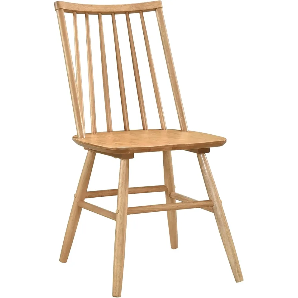 Penau Chic Curved Backrest Side Chairs Set of 2 Natural Oak Finish Windsor Dining Chairs Wood Frame 18 x 23.5 x 34.5 Inches