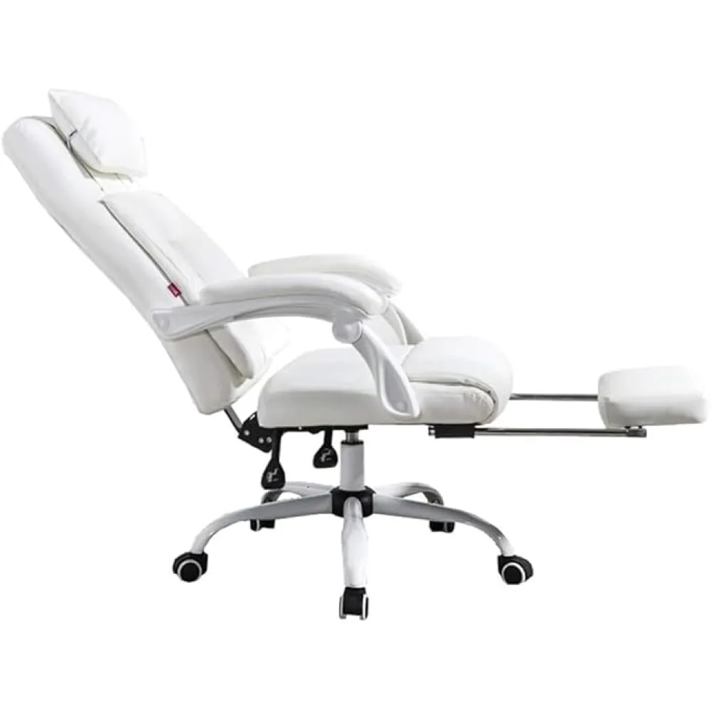 Ergonomic Modern Office Desk Chair with Adjustable Headrest Comfort Cushion Household Boss Chair Supports up to 250kg Available in Three Colors Swivel Task Seating for Home Office(White)