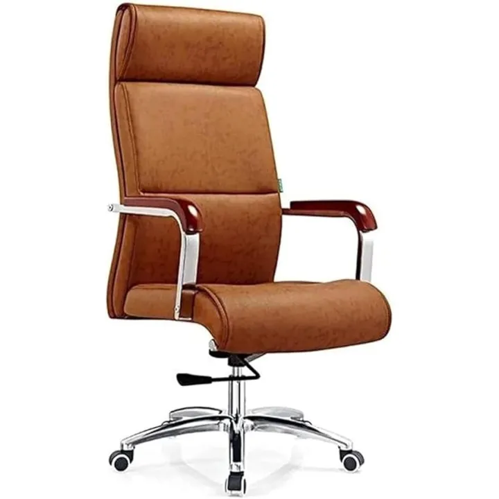 Ergonomic Brown Leather Office Chair Swivel Computer Desk Chair with Adjustable Lift Backrest Comfortable Gaming Chair Work Seat for Home Office Table Setup Study Room or Game Station Use