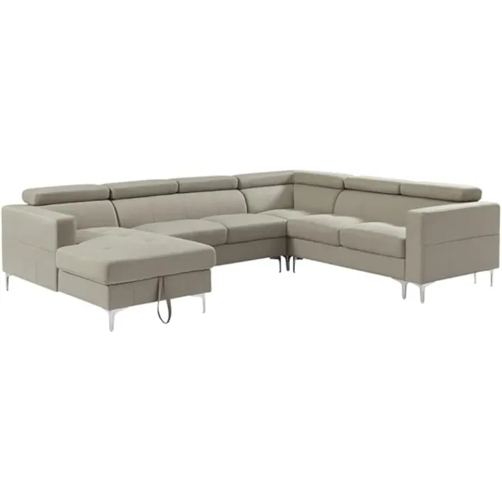 120'* 94.5" 3-Piece Sectional Sofa U Shape with Storage Left Chaise Lounge with Adjustment Linen Fabric