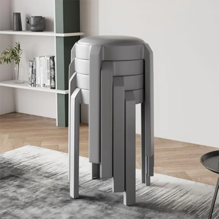 Sedie Cucina Set da 4 Moderne, Sgabelli Impilabili in Plastica Imbottita, Nessun Montaggio, Abbinamento di Colori Alla Moda per Isola Cucina, Camera da Letto, Ristorante, Biblioteca(Gray)